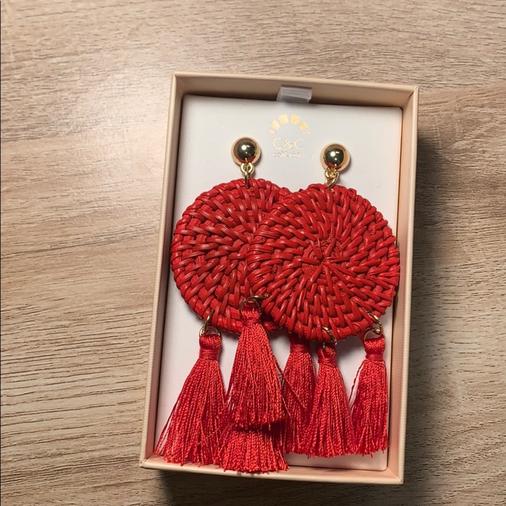 C&C California Red Statement Earrings w/ tassels